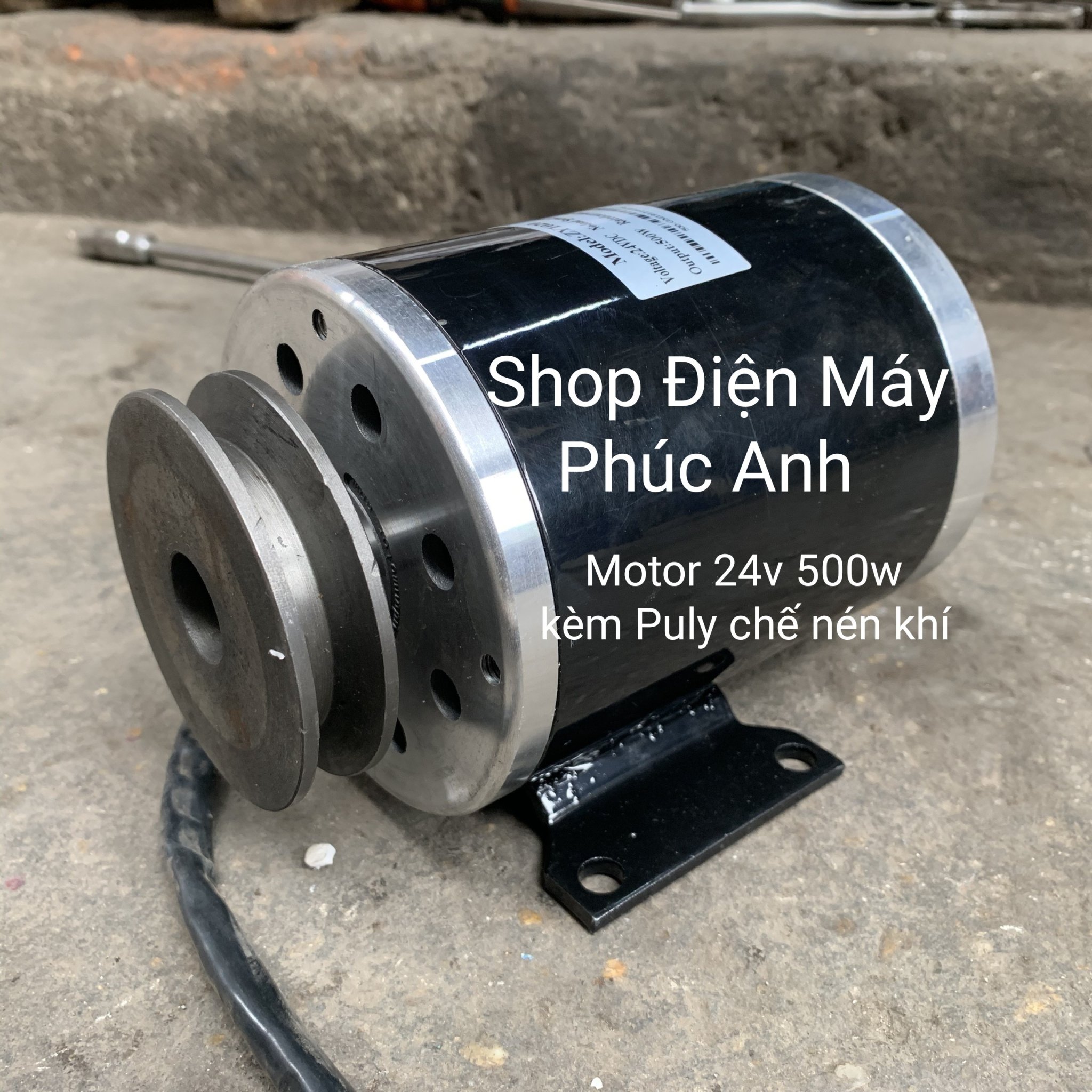 Motor DC 24v 500w kèm puly chế nén khí