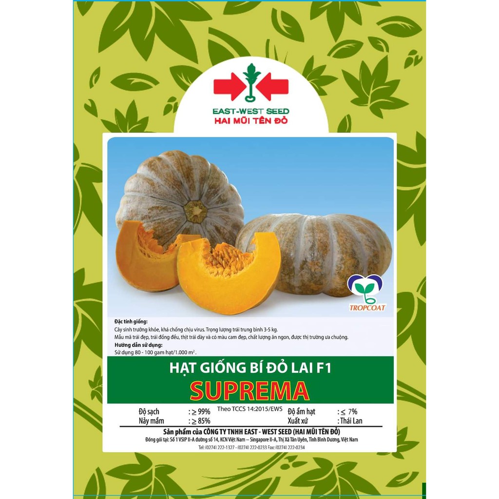 20gram Hạt Giống Bí Đỏ Tròn Lai F1 SUPERMA - Hai Mũi Tên Đỏ