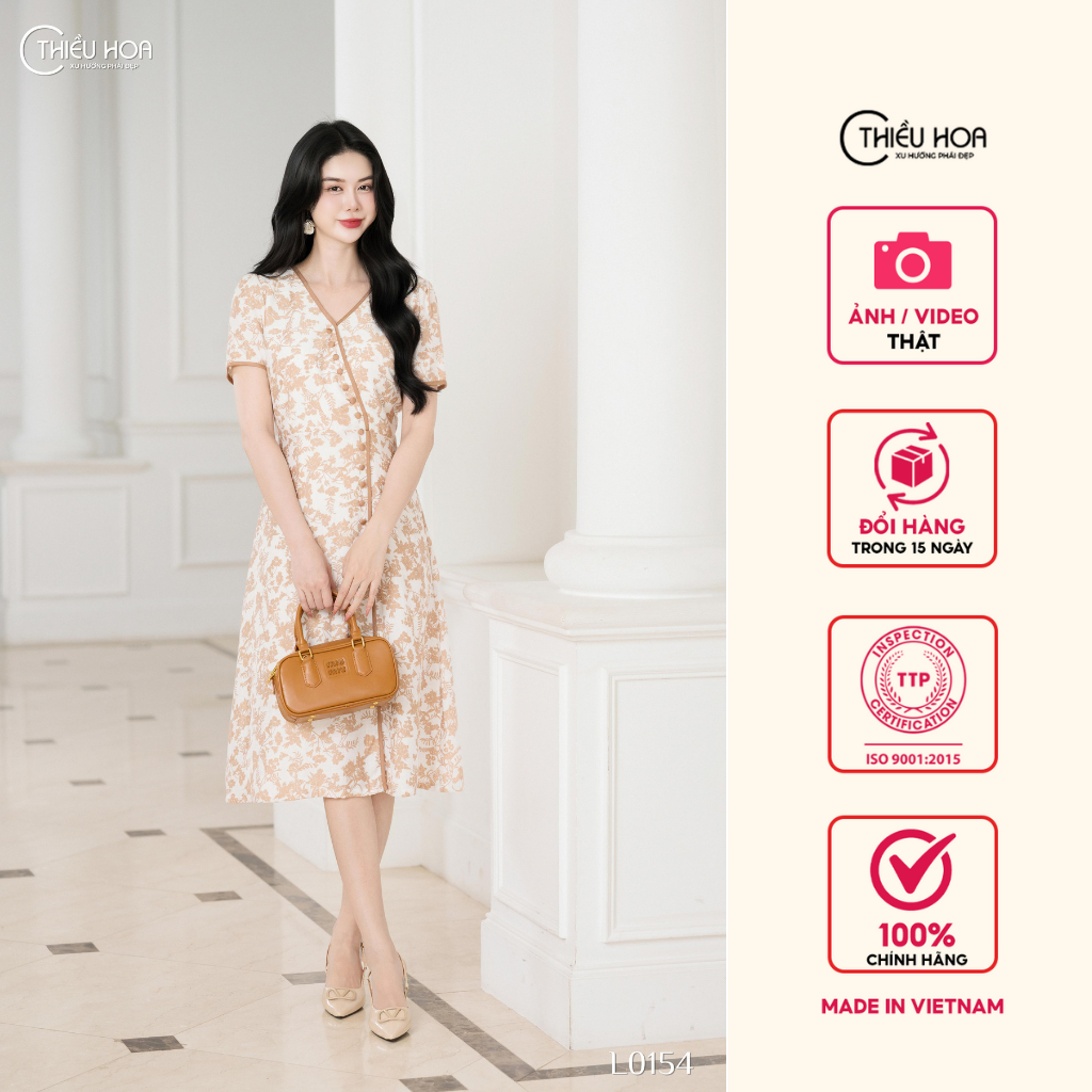  Đầm thiết kế nhẹ nhàng với chất liệu Linen Xô Hàn thoáng mát cao cấp DD5L0154  Thương hiệu Thiều Hoa 