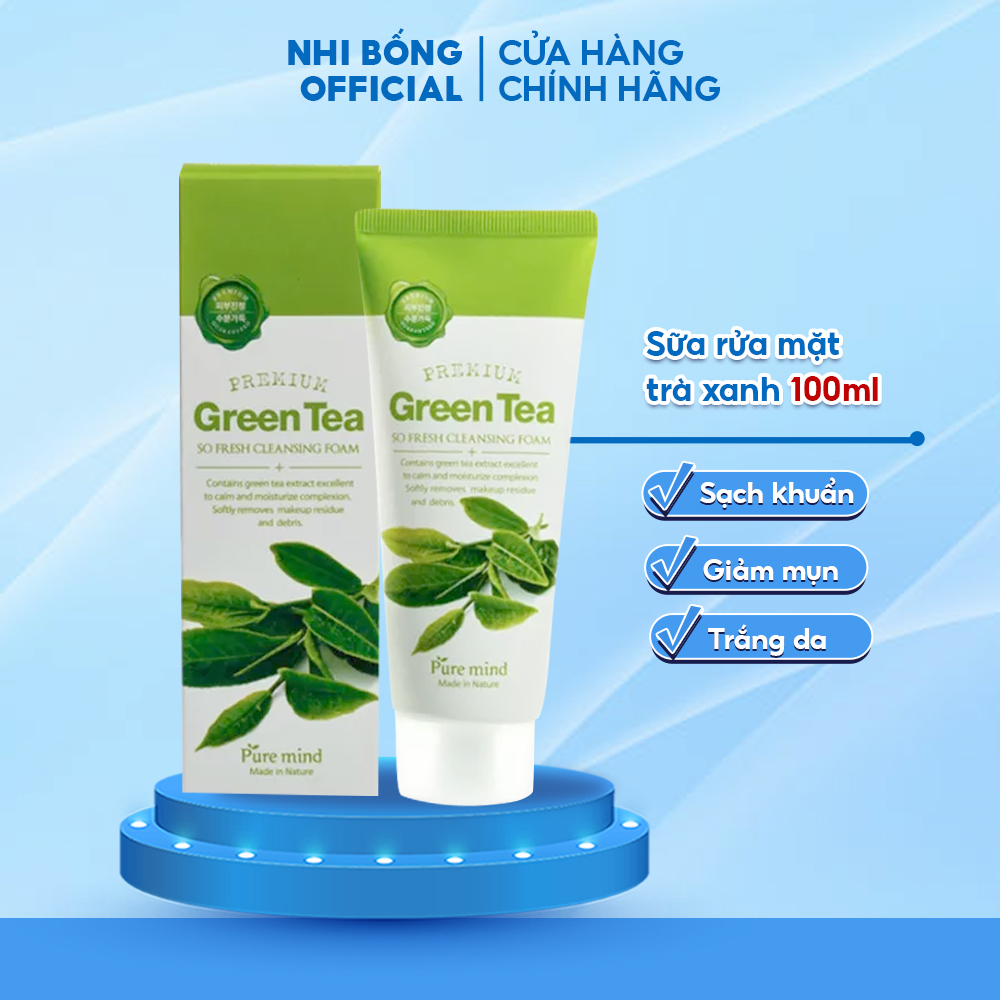 Sữa Rửa Mặt Pure Mind Hàn Quốc chiết xuất lá trà xanh giúp sạch khuẩn trắng da & giảm dầu mụn 100ml