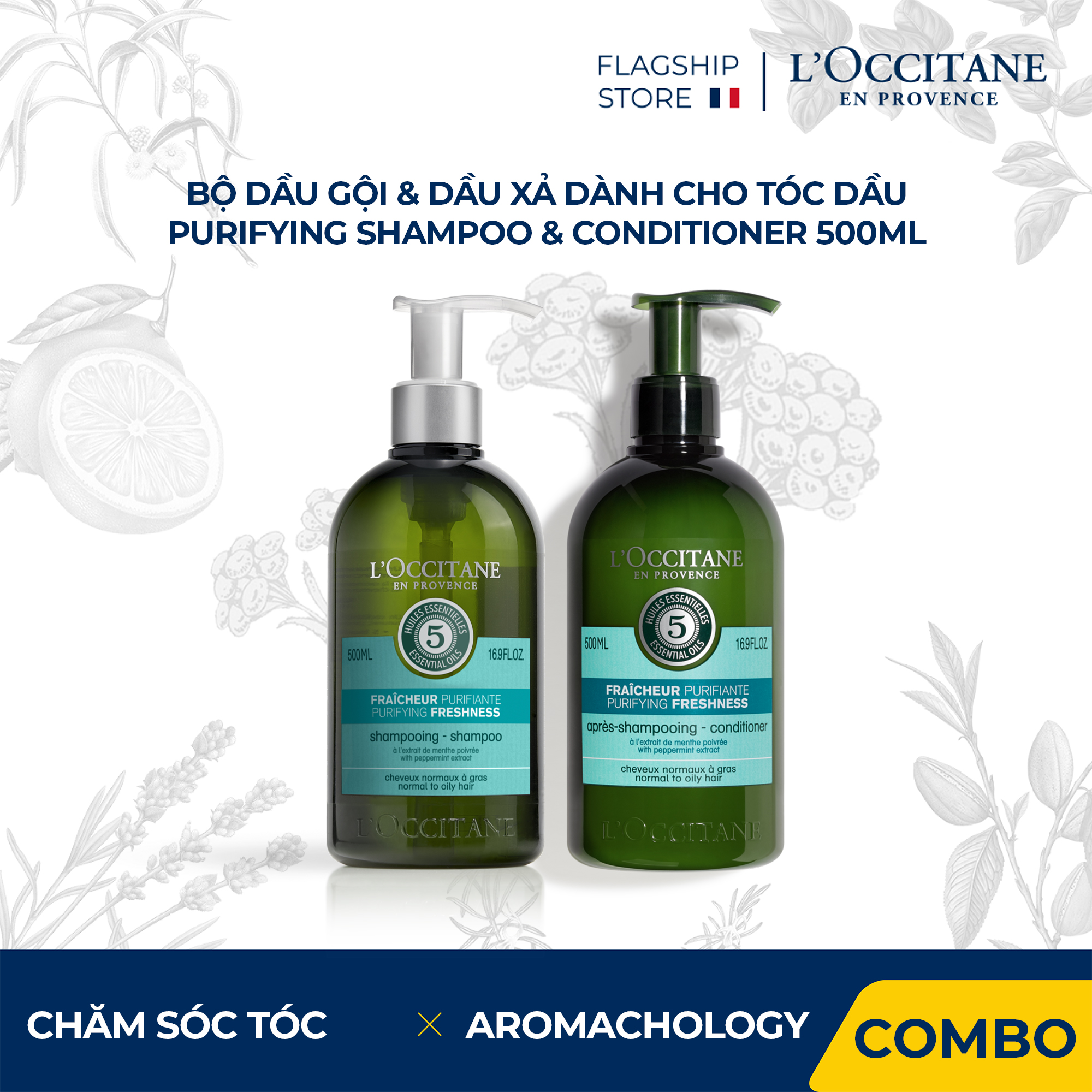 Dầu Gội - Dầu Xả Purifying Freshness Dành Cho Tóc Dầu L'Occitane  Aromachologie Purifying Freshness 