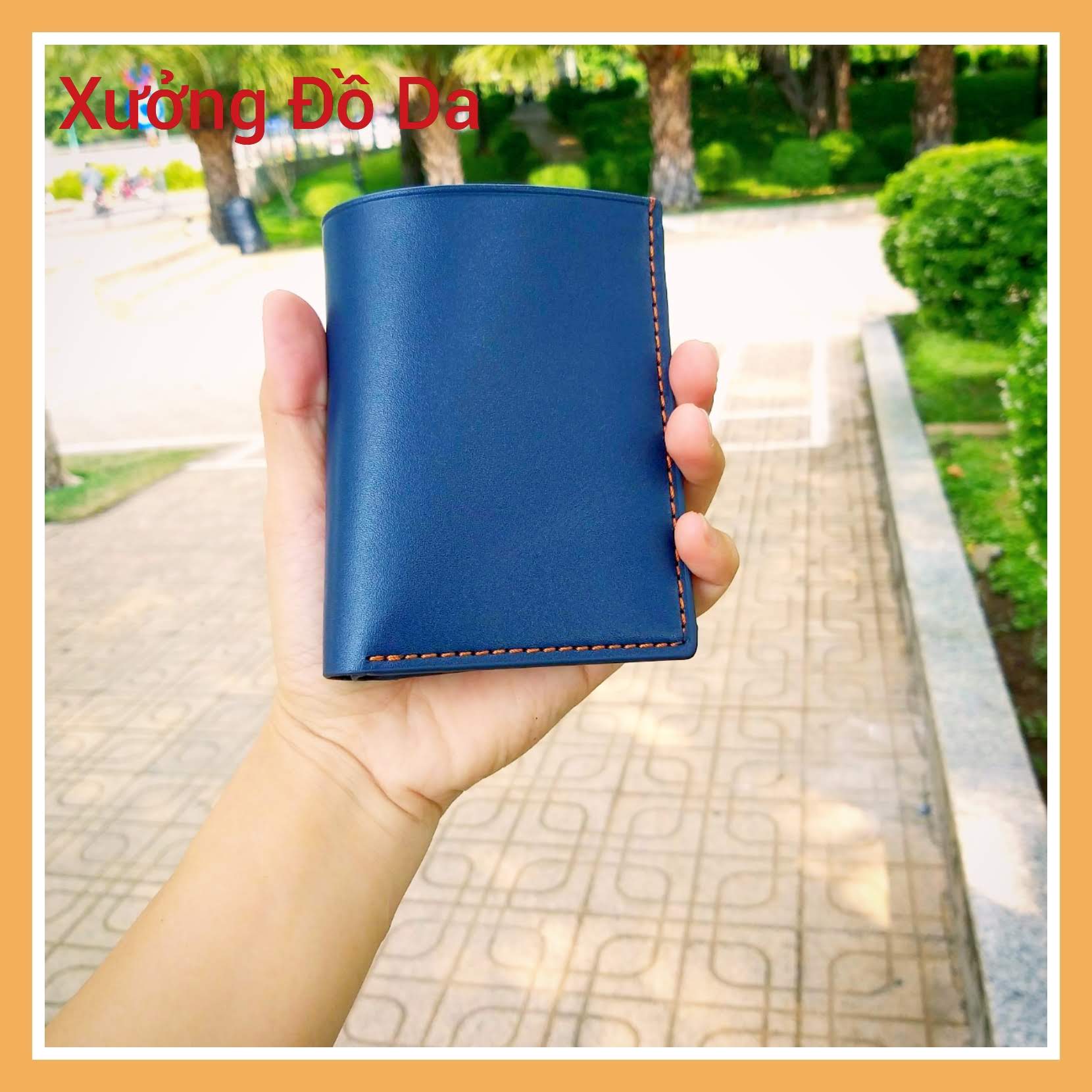 [HCM]Bóp Ví nam Da bò dáng đứng màu xanh Navy may tay chắc chắn