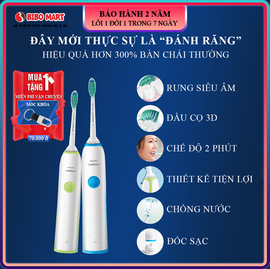 Bàn chải đánh răng điện Philips Sonicare 6 chế độ làm sạch, 3 chế độ Clean, Sensitive, Clean and white chống nước toàn thân, an toàn và hiệu quả cao Bảo hành 2 năm lỗi đổi mới trong 7 ngày