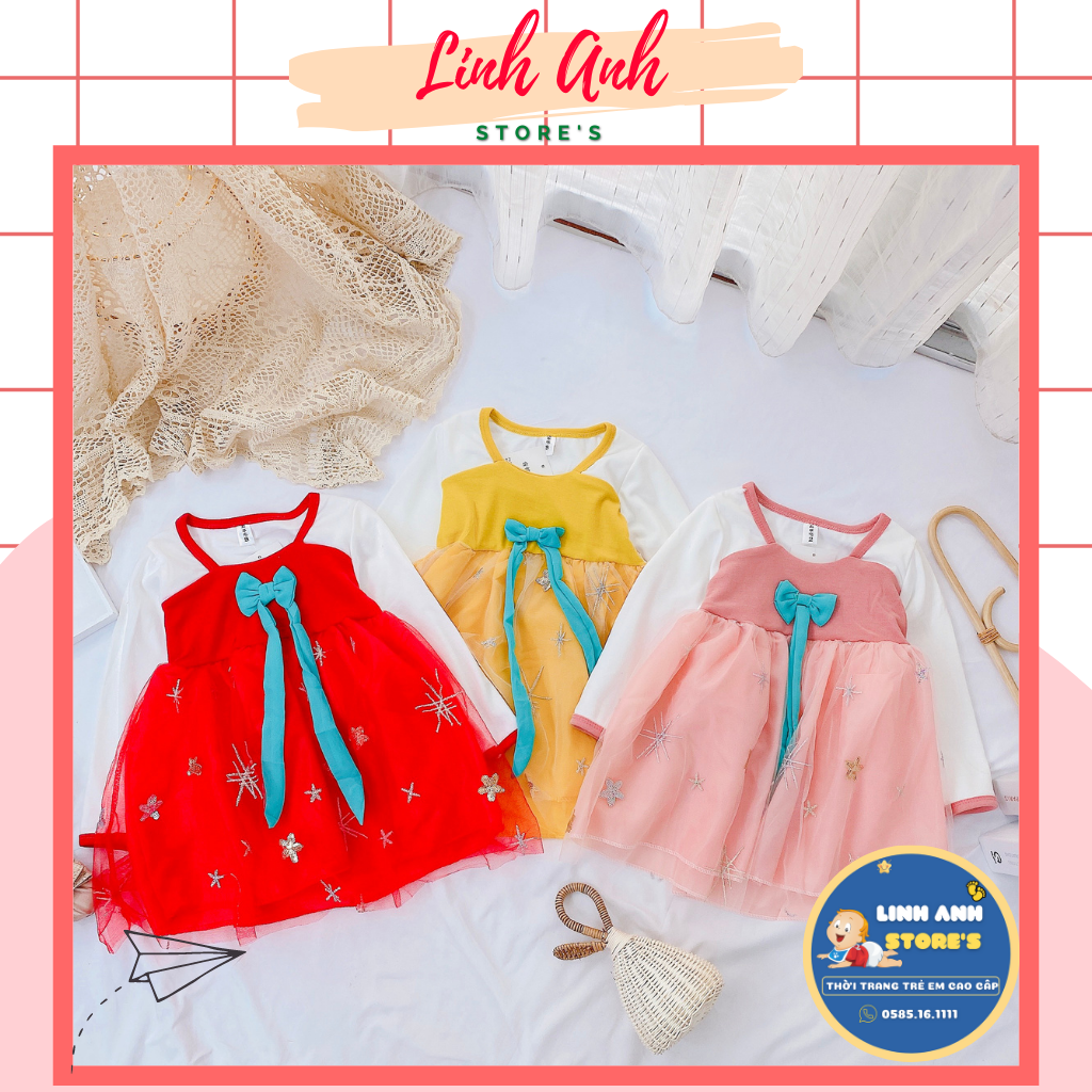 Váy Bé Gái Dáng Xòe Cổ Thun Tiểu Thư Xinh Xắn Đáng Yêu V16-2022 - Linh Anh Stores