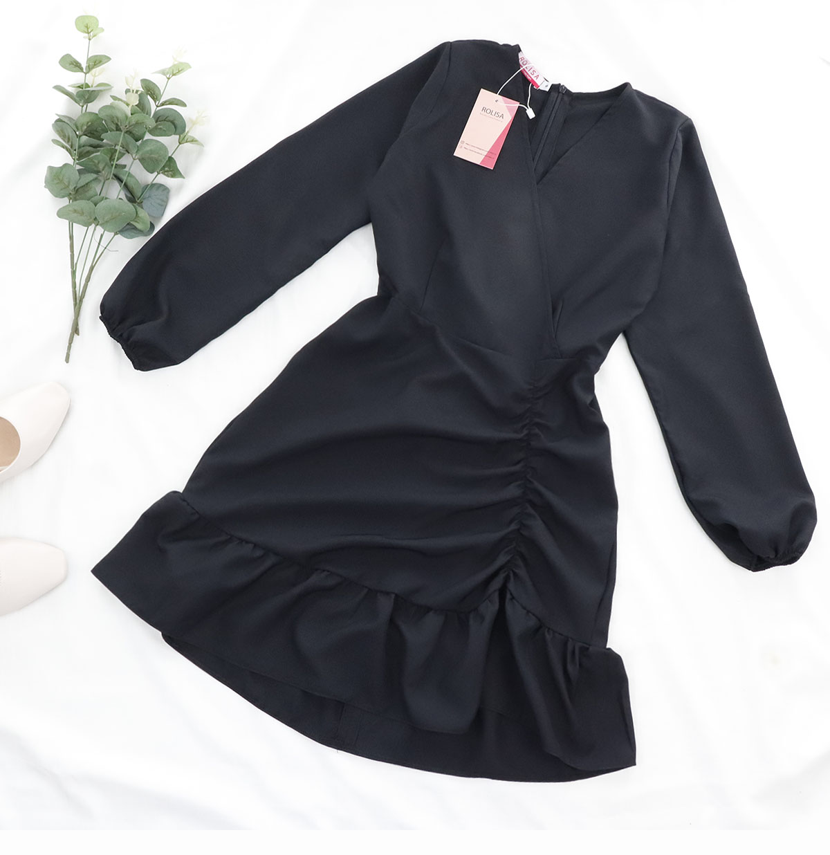 Đầm nhún đuôi cá dài tay chữ V dễ thương RD065