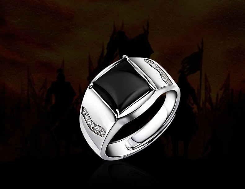 NHẪN NAM D1 KHÔNG GỈ ĐÍNH ĐÁ ĐEN HUYỀN BÍ PHONG CÁCH THỜI TRANG NHẪN NAM ĐẸP