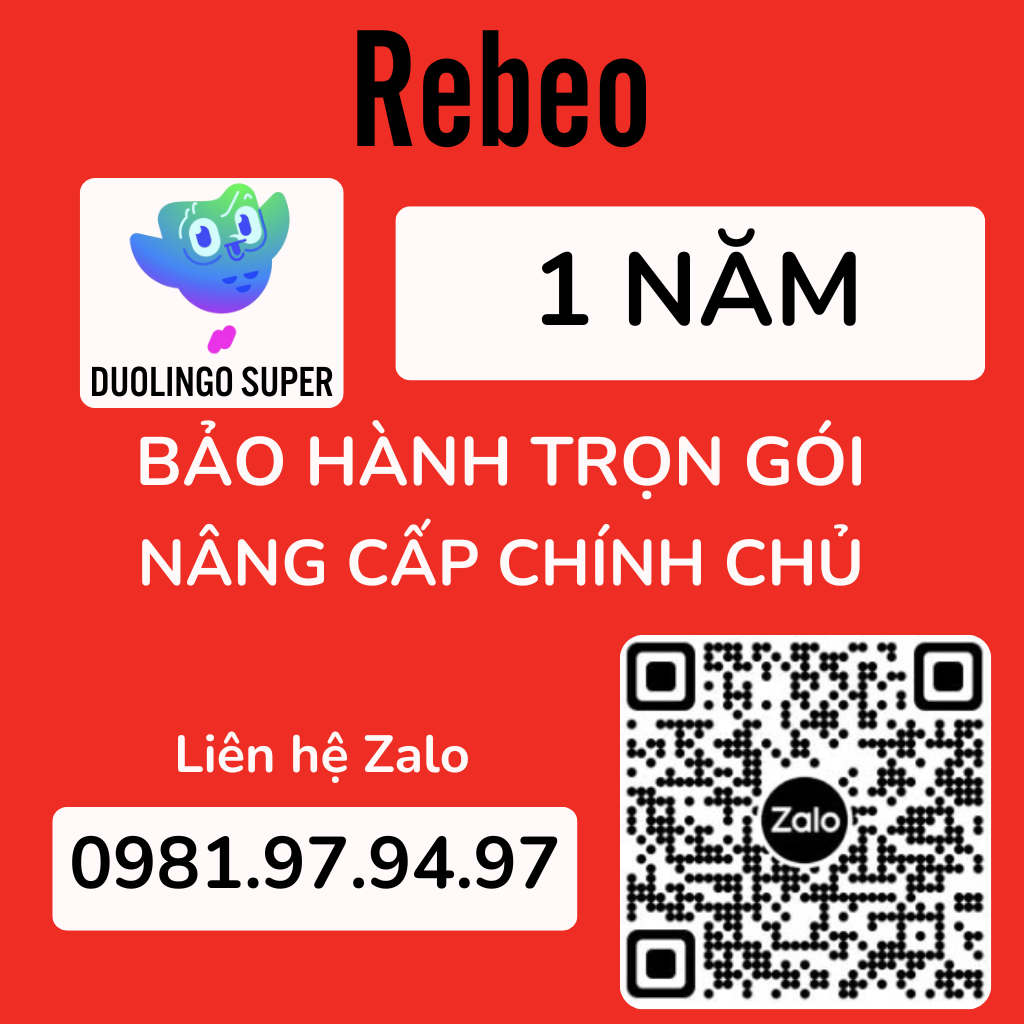 Nâng Cấp Tài Khoản Duolingo Super Chính Chủ - REBEO Shop