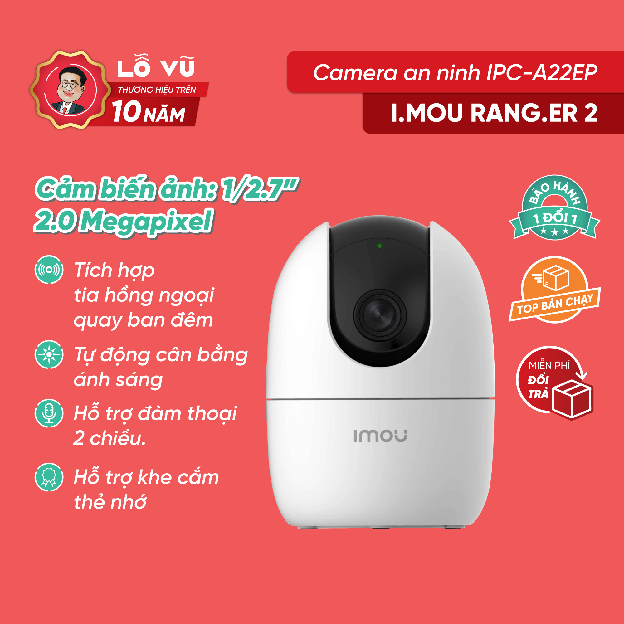 Camera imou wifi ipca22epimou 2.0 mp bh chính hãng 24 tháng