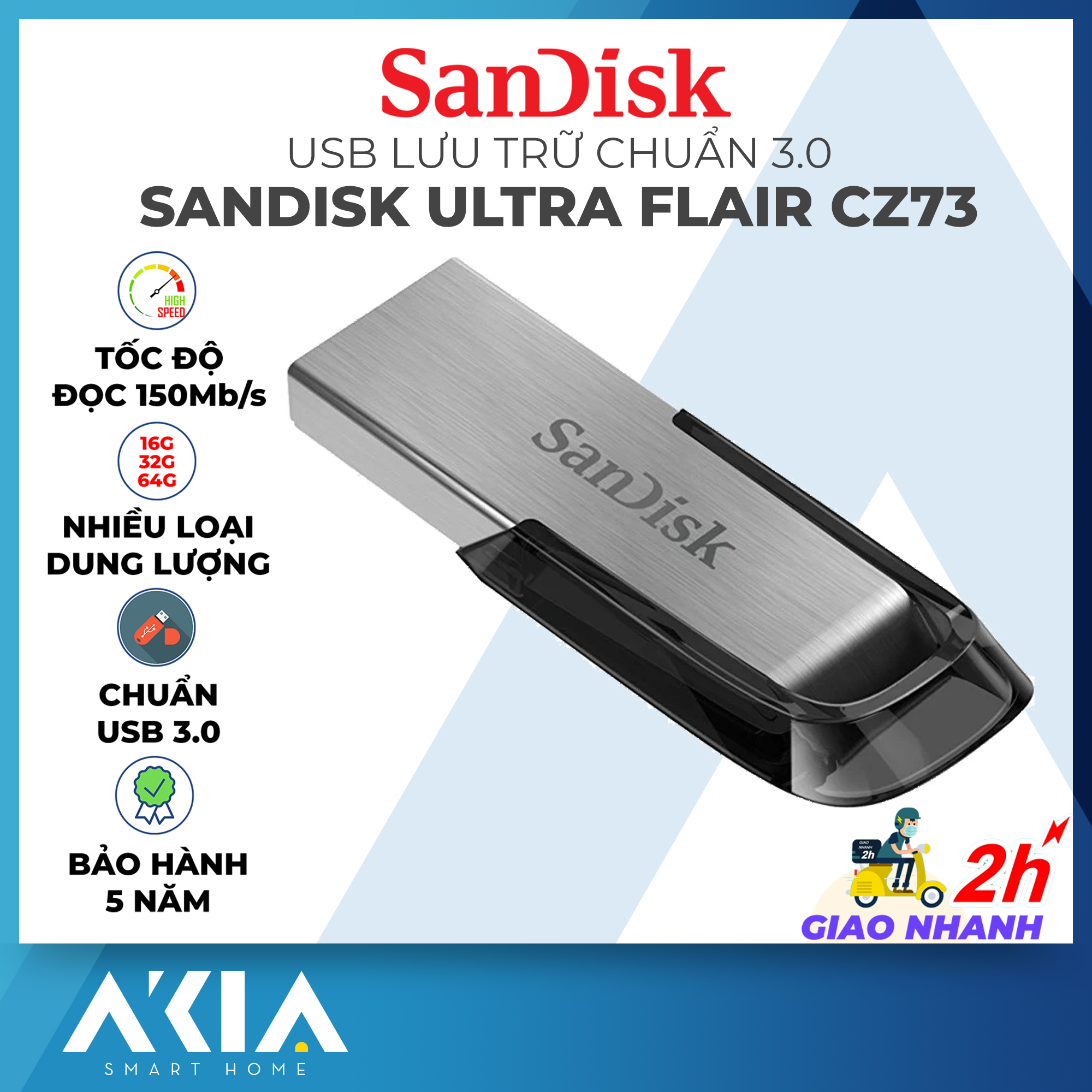 Usb 3.0 sandisk ultra flair cz73 dung lượng 16gb / 32gb / 64gb/ 128gb, tốc độ đọc lên đến 150 mb/s - bảo hành chính hãng