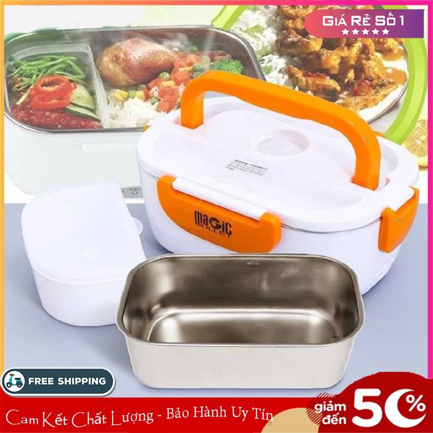 Hộp Cơm Cắm Điện Magic - RUỘT INOX AN TOÀN, HÂM NÓNG NHANH, Nắp Đậy Chống Tràn - Hộp cơm văn phòng, hộp cơm cắm điện, hộp cơm hâm nóng -  Lỗi 1 Đổi 1 - BIBO STORE