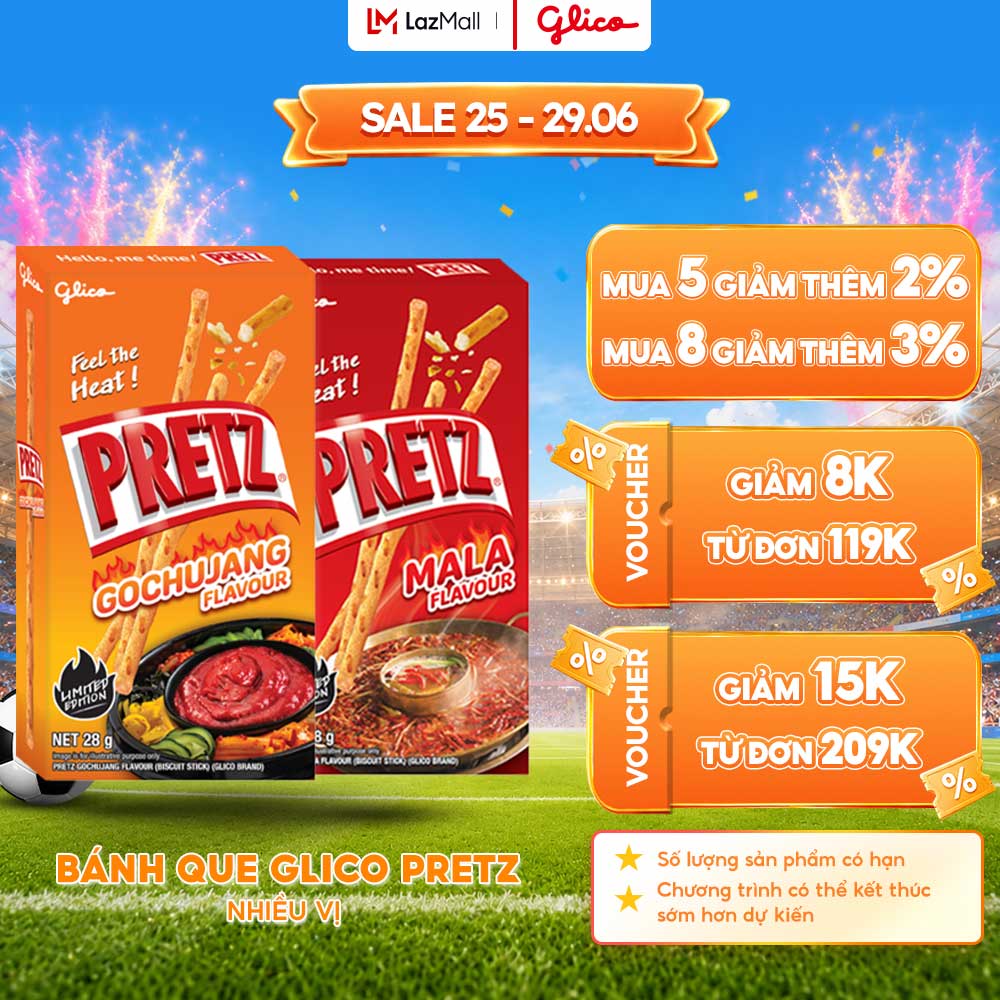 (THỬ VỊ MỚI - GIÁ CHỈ 12K) Hộp Lẻ - Bánh Que Snack Nướng Giòn PRETZ SPICY BOMB Nhiều Vị - 28G/Hộp