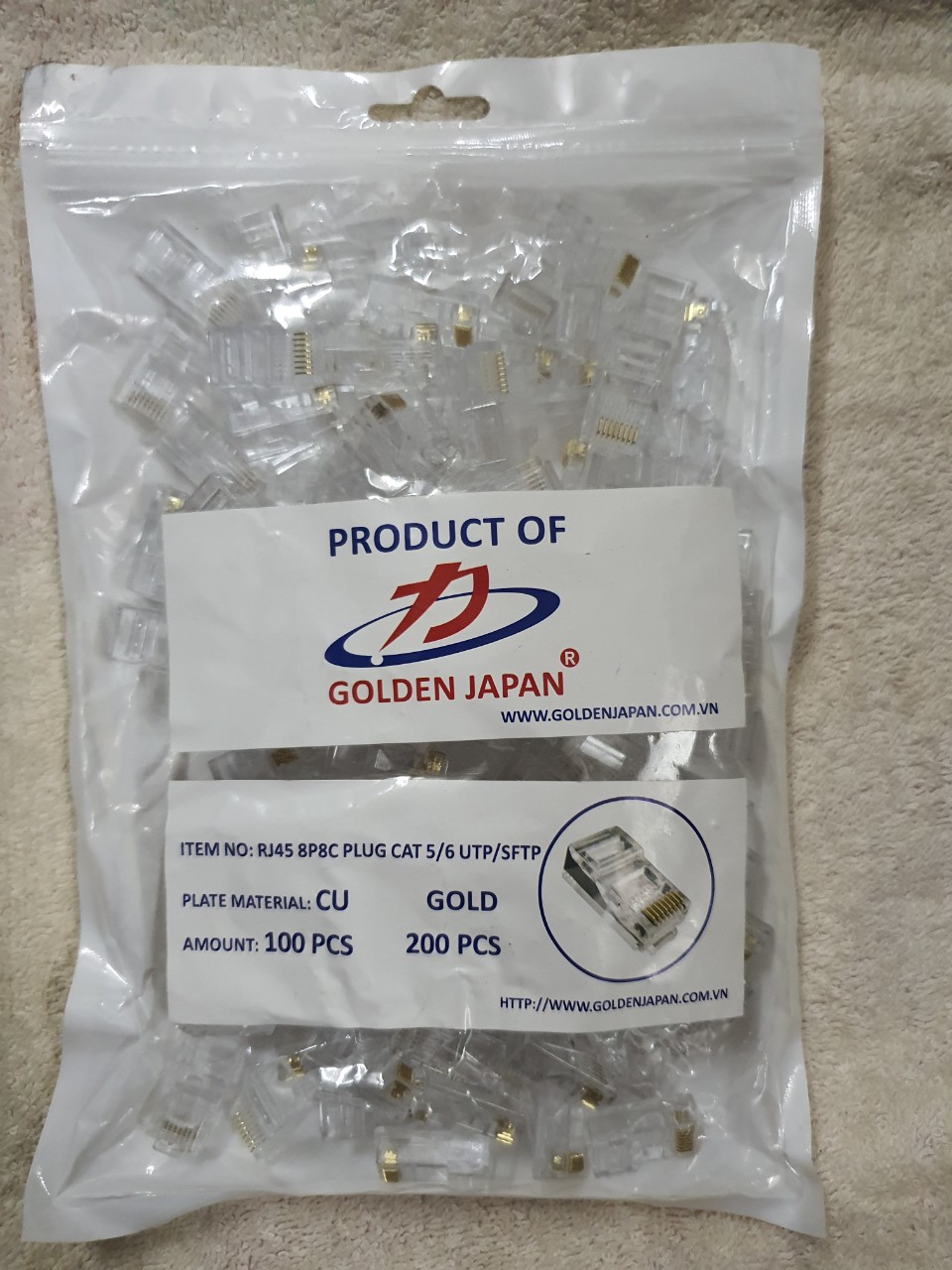 1 bịch hạt mạng Rj45 Golden japan túi 100 hạt loại tốt