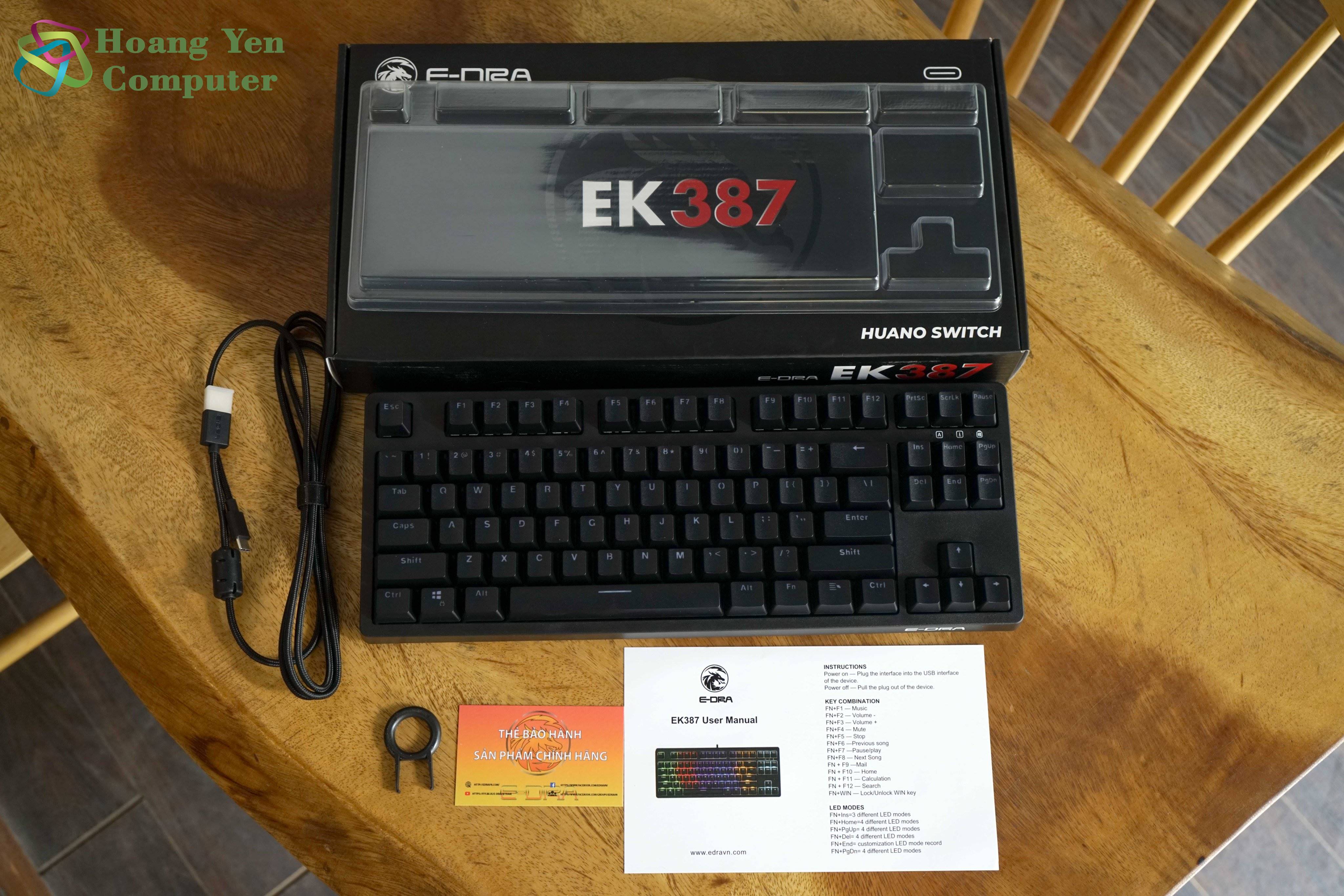 [HCM][2021] Bàn Phím Cơ E-Dra EK387 Đèn Led Rainbow 6 Màu (HUANO Switch Chống Nước) - BH 2 Năm Chính Hãng - Hoàng Yến Computer