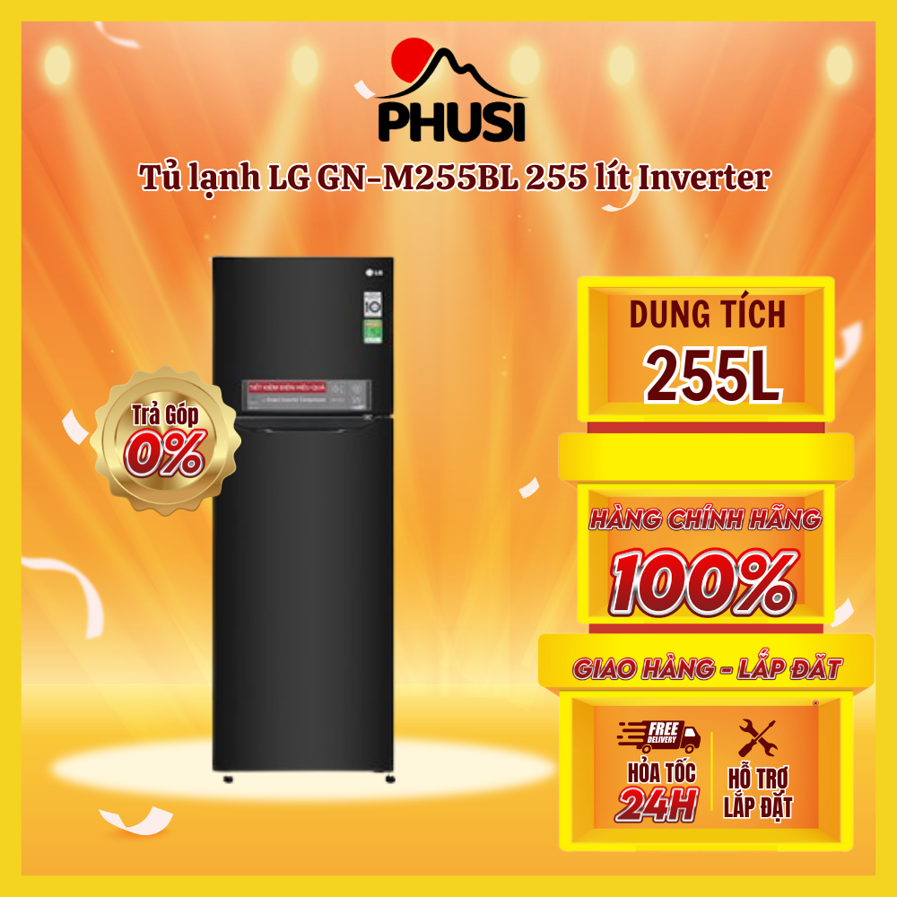 Trả góp 0% - bảo hành 2 năm - tủ lạnh lg gn-m255bl 255 lít inverter