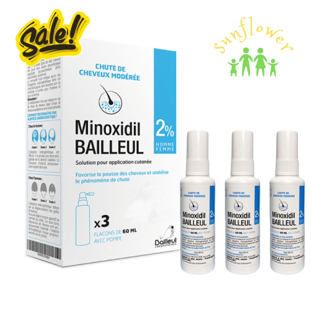 Xịt Mọc Tóc Giảm Rụng Tóc Minoxidil Bailleul 2% hộp 3 lọ 60ml của Pháp
