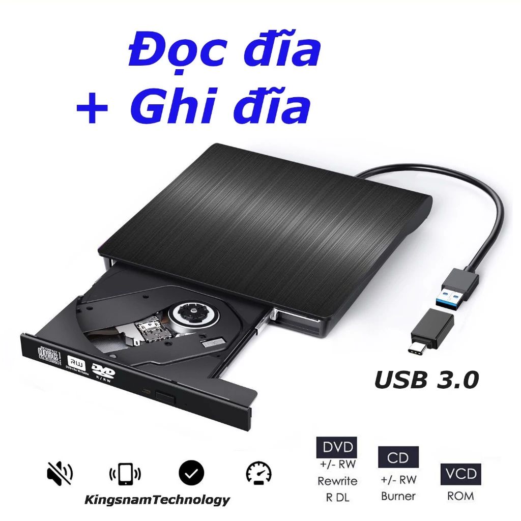 Đầu DVD Đọc CD Ghi DVD Đĩa CD/DVD-RW Gắn Ngoài USB 3.0 Tốc Độ Tối Đa USB 3.0 DVD-RW Gắn Ngoài Đa Chức Năng
