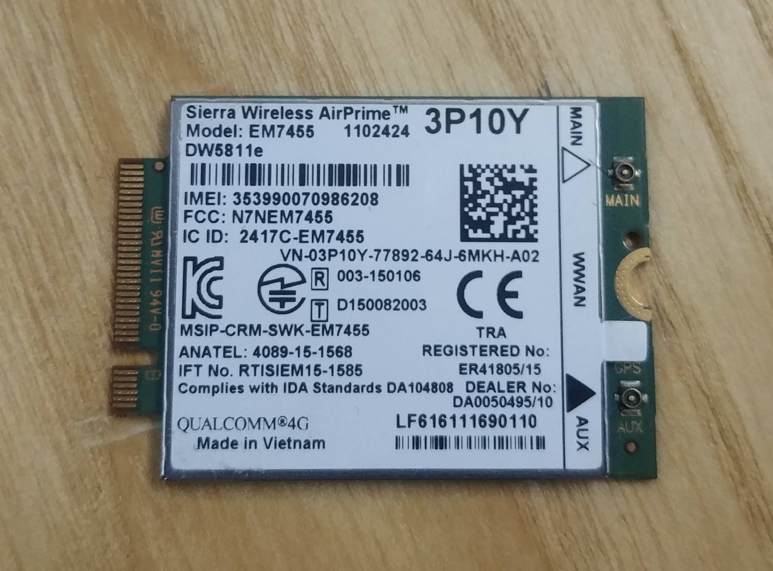 Card WWAN 4G cho Dell Latitude, Precision chíp thế hệ 6,7,8 bắt sóng 4G cực mạnh - Card WWAN 4G Dell EM7455 ( DW5811E)