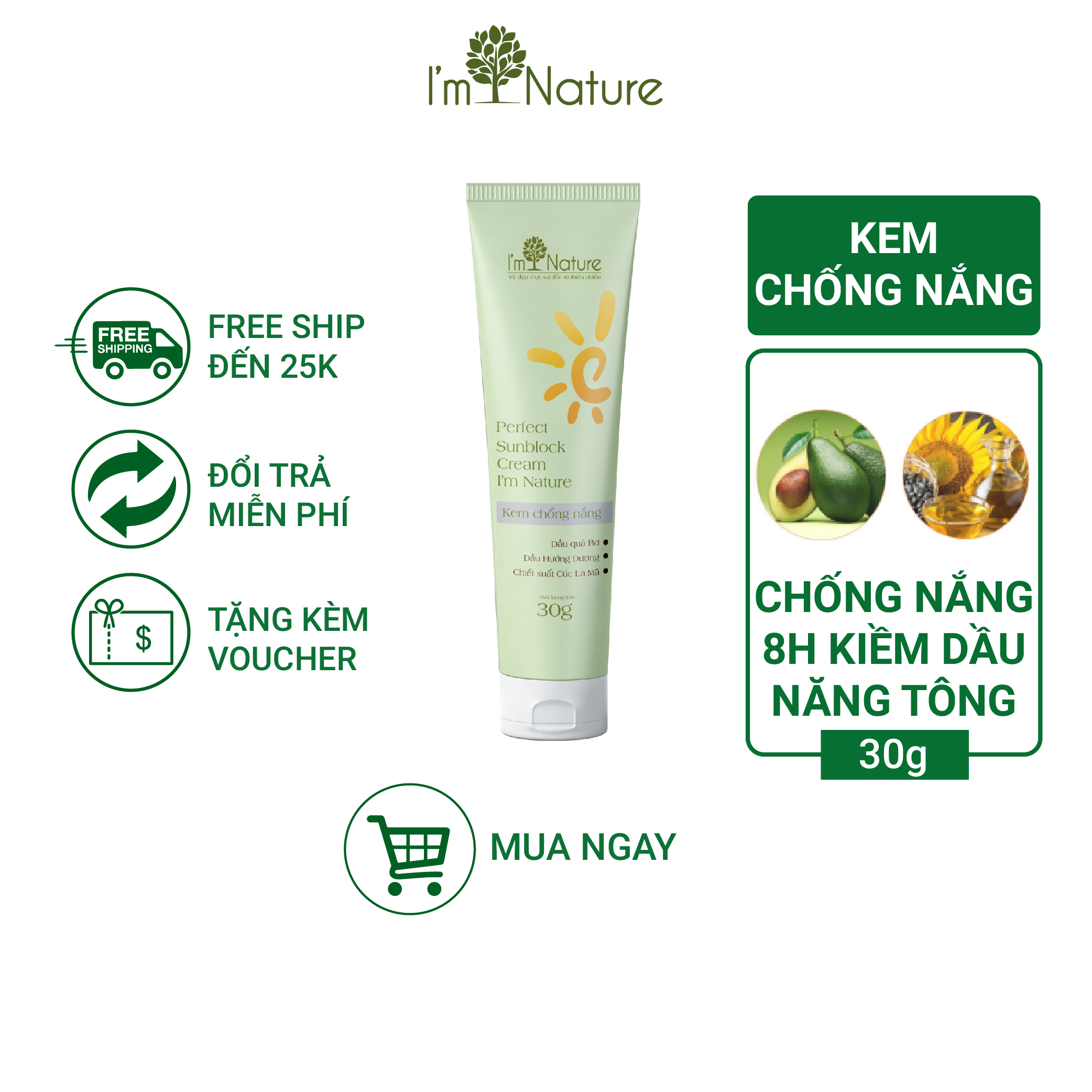 Kem Chống Nắng Da Mặt I'm Nature 30g Cho Mọi Loại Da
