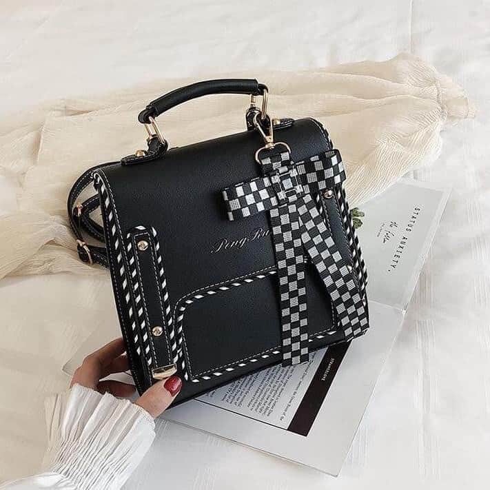 Balo nữ thời trang kèm nơ kẻ caro nm 337
