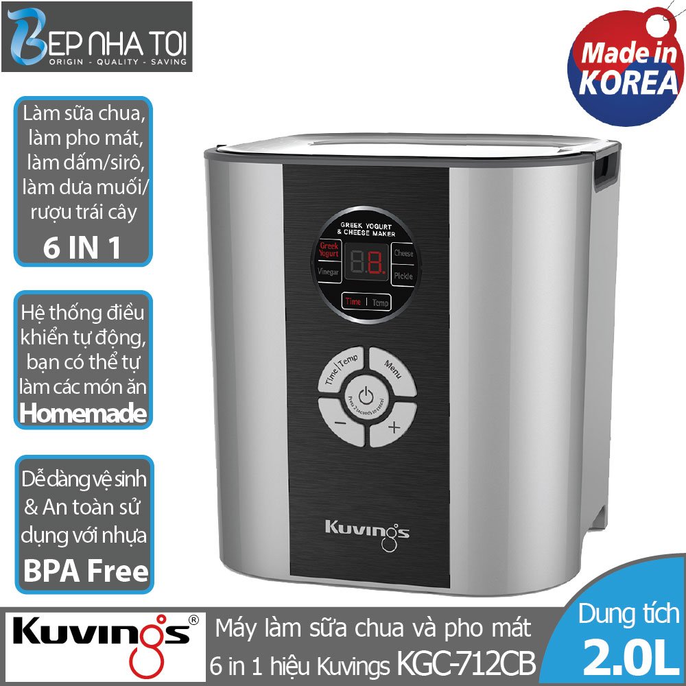 Máy làm sữa chua và pho mát 6 trong 1 Kuvings KGC-712CB(S) Màu Bạc (2.0L) – Hàng chính hãng