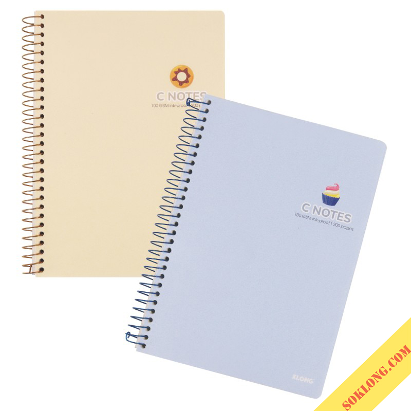 Vở note cornell B5 200 trang Klong bìa nhựa lò xo đơn C Notes sổ dot và caro 6x6 mm MS 588-VPP KLONG