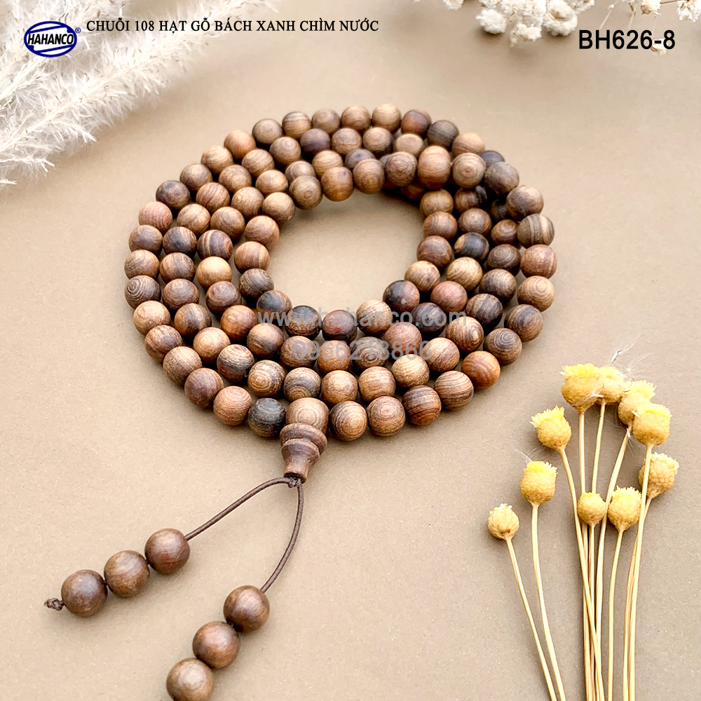 Vòng tay/vòng cổ 2 trong 1 với 108 hạt gỗ Bách Xanh chìm nước rất thơm, mang đến may mắn cho người dùng (BH626-8)