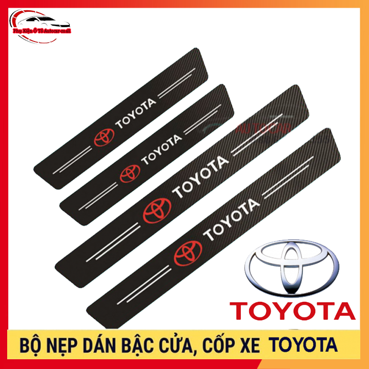  TOYOTA - Bộ 9 Miếng Dán Chống Trầy Xước Có Logo Hãng TOYOTA Bảo Vệ Bậc Cửa Và Cốp Xe Hơi Xe Ô Tô Chất Liệu Sợi Cacbon Bền Đẹp 
