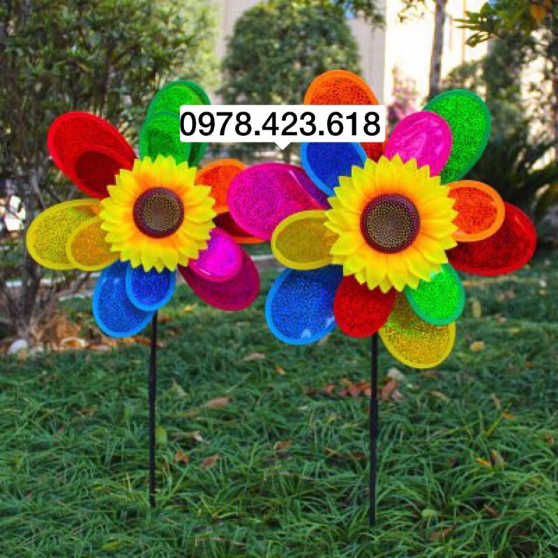 Chong chóng Hoa Hướng Dương 2 tầng 40cm - chong chóng nhựa có tay cầm 2 tầng