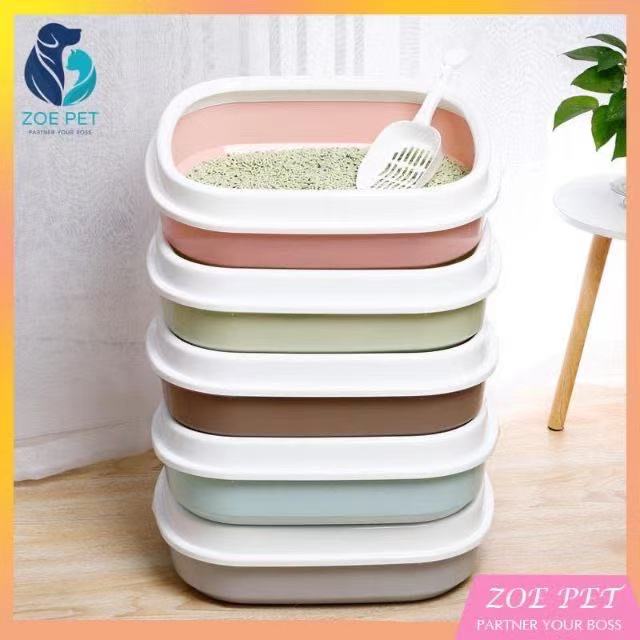 Chậu cát vệ sinh cho mèo - tạng kèm xẻng, chậu nhựa bền dẻo có vành chắn cát bắn ra ngoài