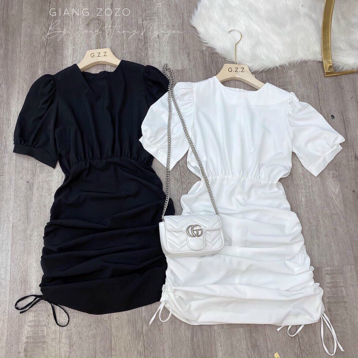 [HCM]Đầm rút dây hai bên tay ngắn cổ tròn quá đẹp