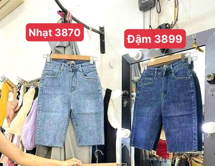 {BigSize 30-36} Quần Ngố Jeans Nữ, BigSize, Quần Jeans Lưng Cao , Quần Ngố Jeans Co Giãn, Xanh Đậm, Xanh Sáng