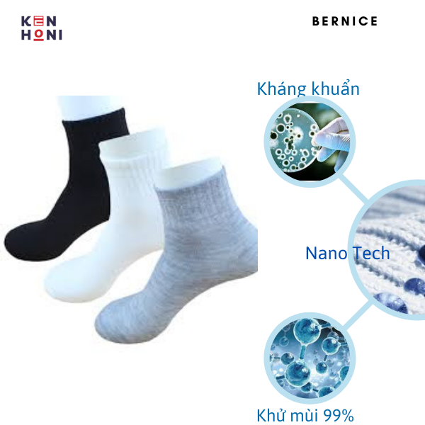 Tất nam, vớ nam cổ trung Cotton Nano Kháng Khuẩn 99.9% cao cấp KenHoni