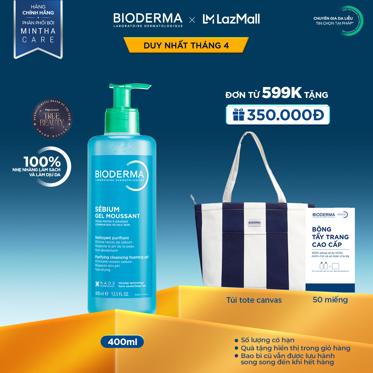 Gel rửa mặt tạo bọt cho da hỗn hợp và da dầu Bioderma Sebium Gel Moussant - 400ml