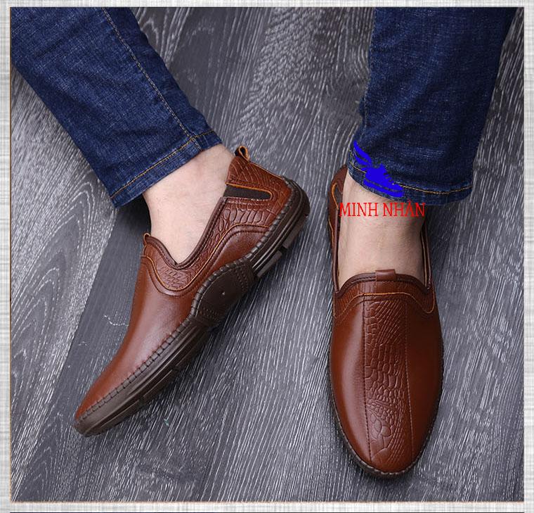 Giày lười nam da bò giày mọi nam giày đế bệt siêu mềm đẹp giày giá rẻ thời trang da bò cao cấp mẫu mới nhất S-5 màu nâu