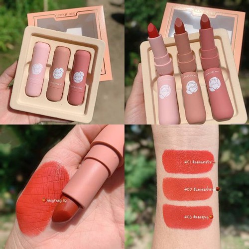 [HCM][CHÍNH HÃNG] Set 3 son thỏi set son sweet peach hengfang thiết kế thỏi tròn lên màu cực chuẩn - hàng nội địa trung