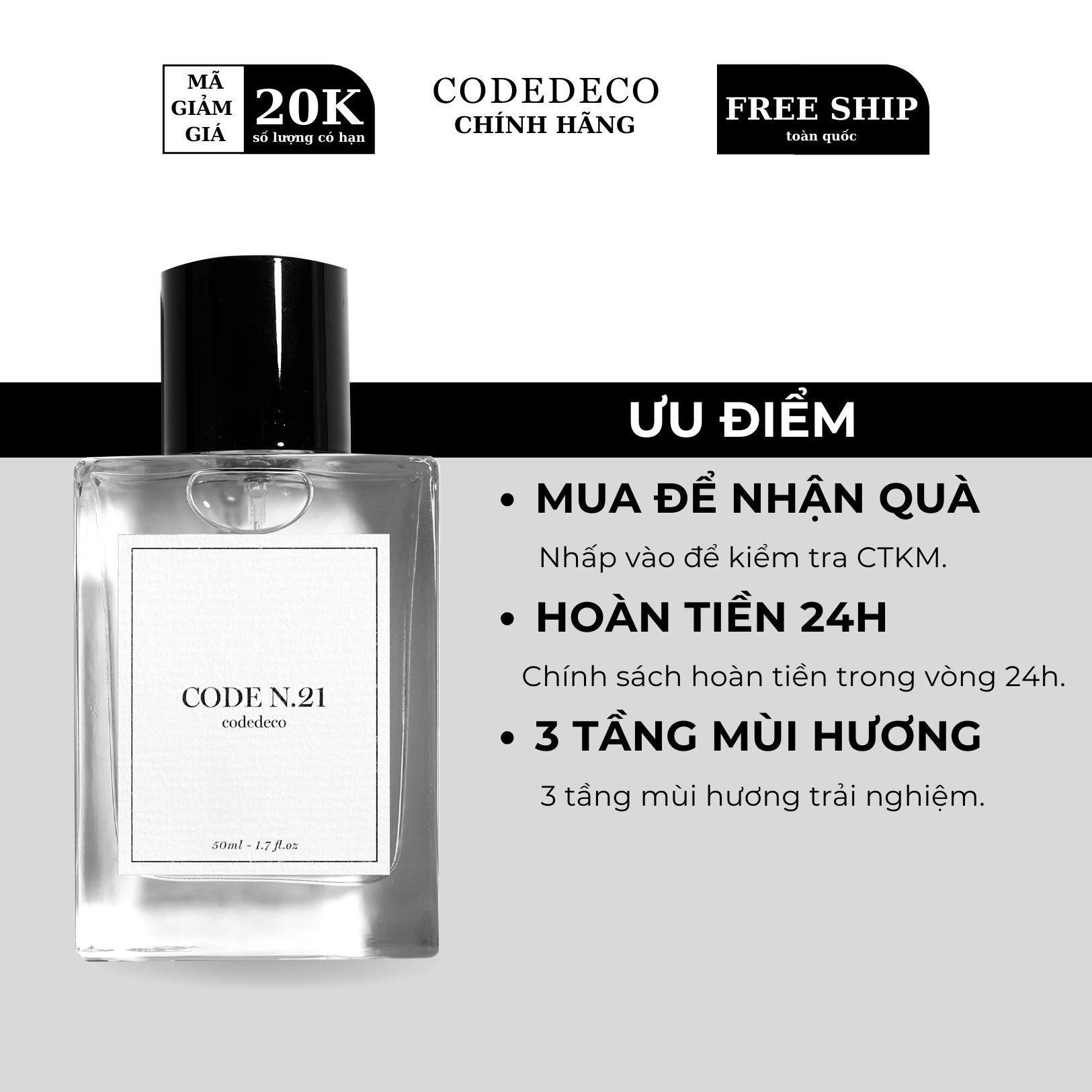 Tinh dầu nước hoa CODEDECO CODE N.21 50ml