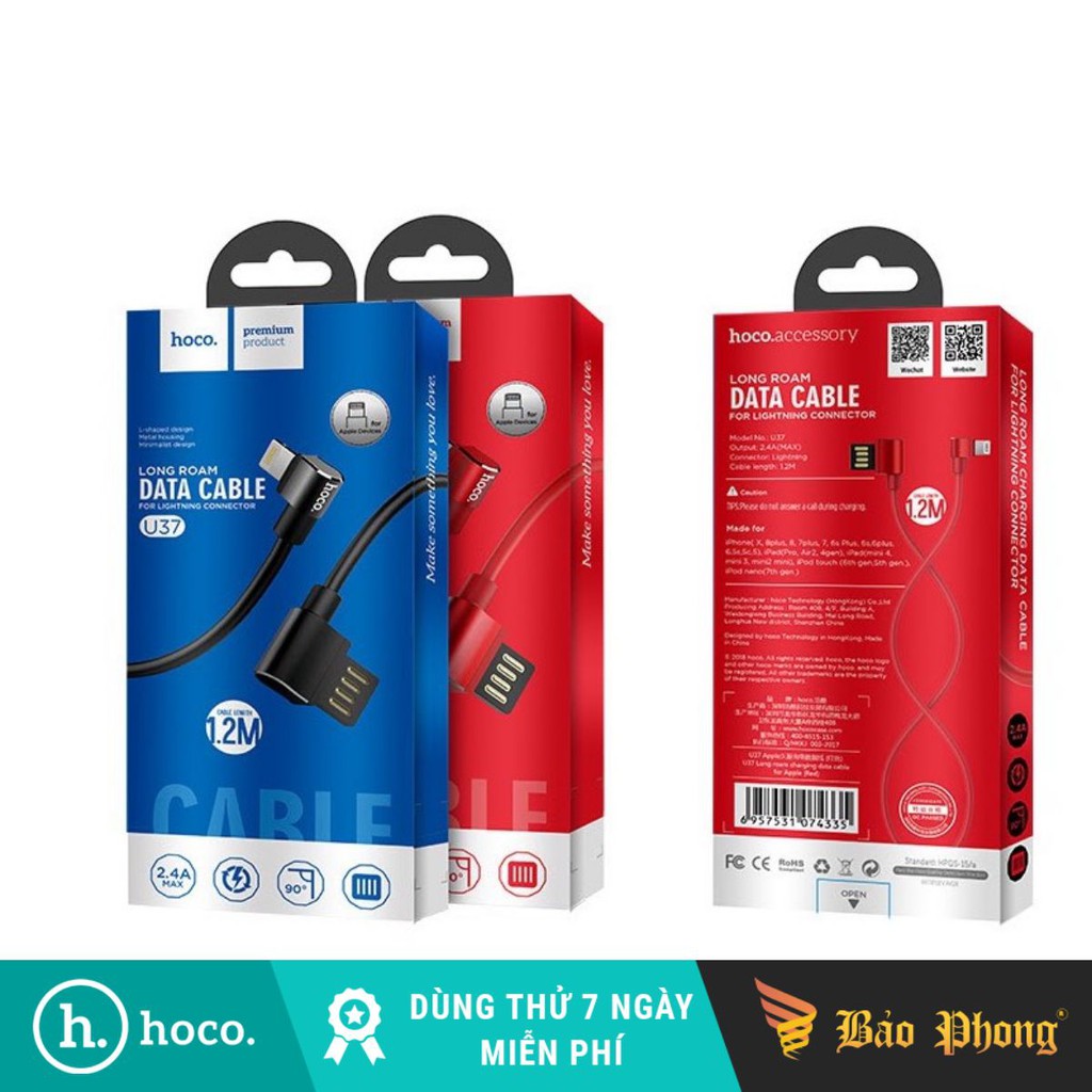 Cáp sạc iphone / ipad hoco u37 usb to lightning dài 1.2m