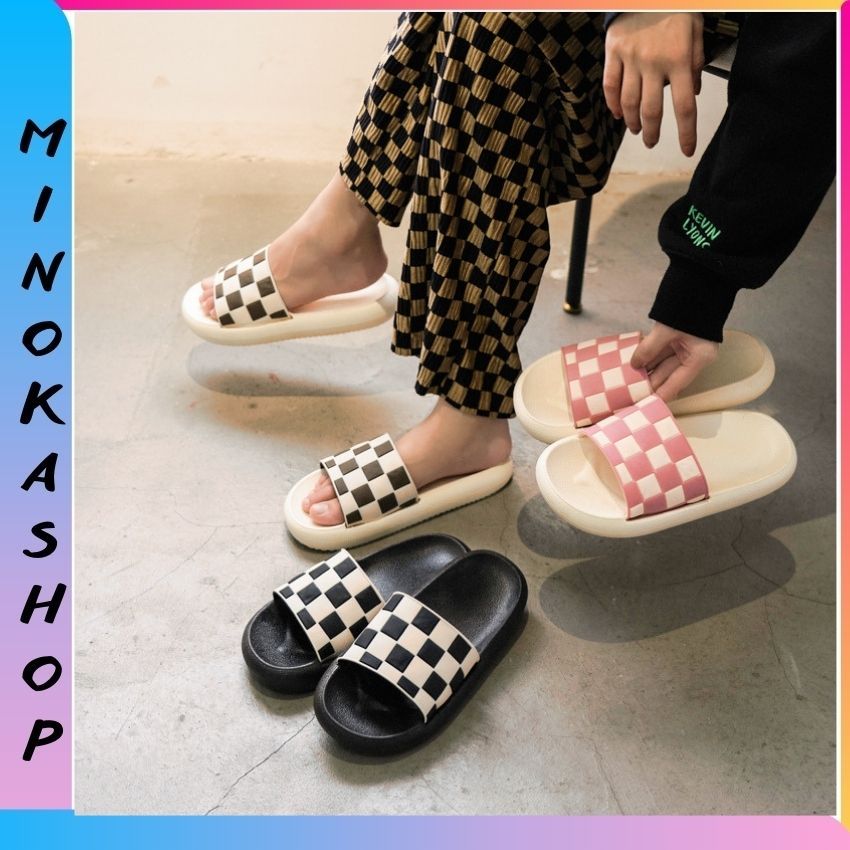 Dép Quai Ngang Nữ Đế Bánh Mì Êm Chân.Dép Nữ Quai Ngang Kẻ Caro Hot 2023 Hàn Quốc Nữ Tính MINOKA SHOP