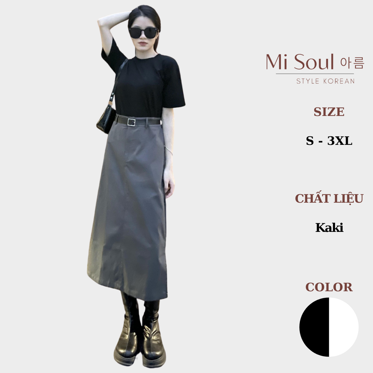 Set áo chân váy kèm đai misoul, set chân váy dài mix áo thun co giãn 208