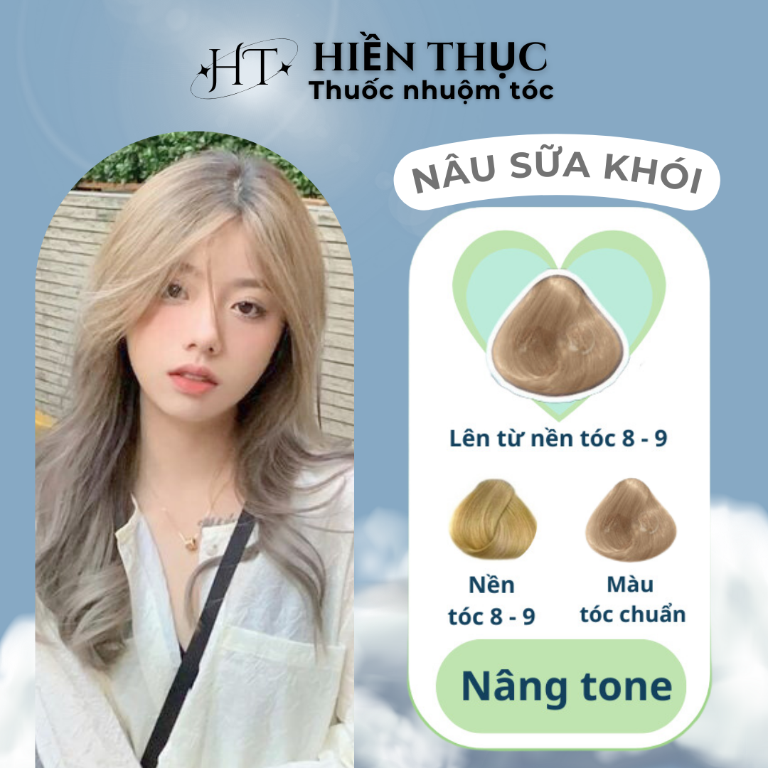 Thuốc nhuộm tóc màu Nâu Sữa Khói tặng kèm dụng cụ nhuộm tóc | Thuốc nhuộm tóc Hiền Thục