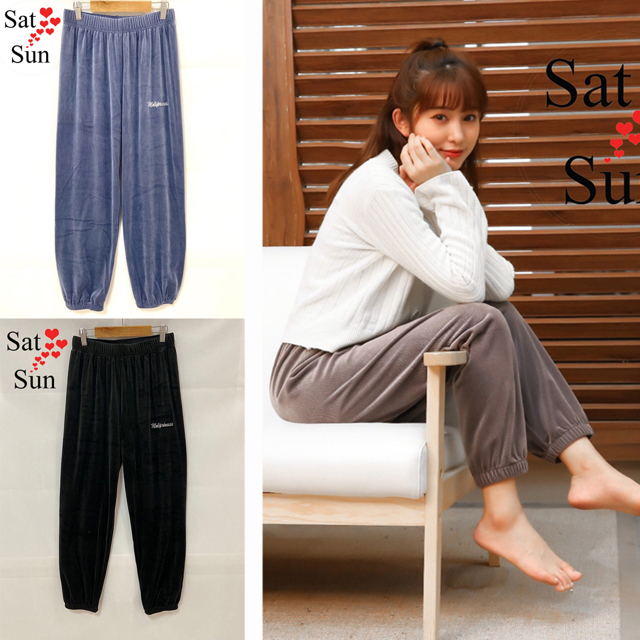 Quần nhung nữ ống rộng bo gấu chất đẹp SatSun