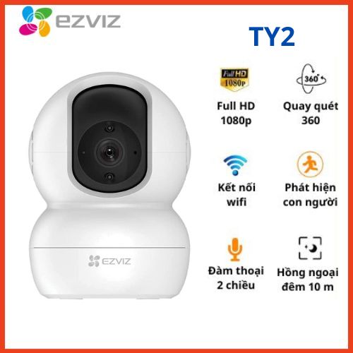 Camera Ezviz TY2 - Camera wifi trong nhà - Quay quét 360 độ - Đàm thoại 2 chiều - Theo dõi thông minh - Chính hãng, bảo hành 2 năm