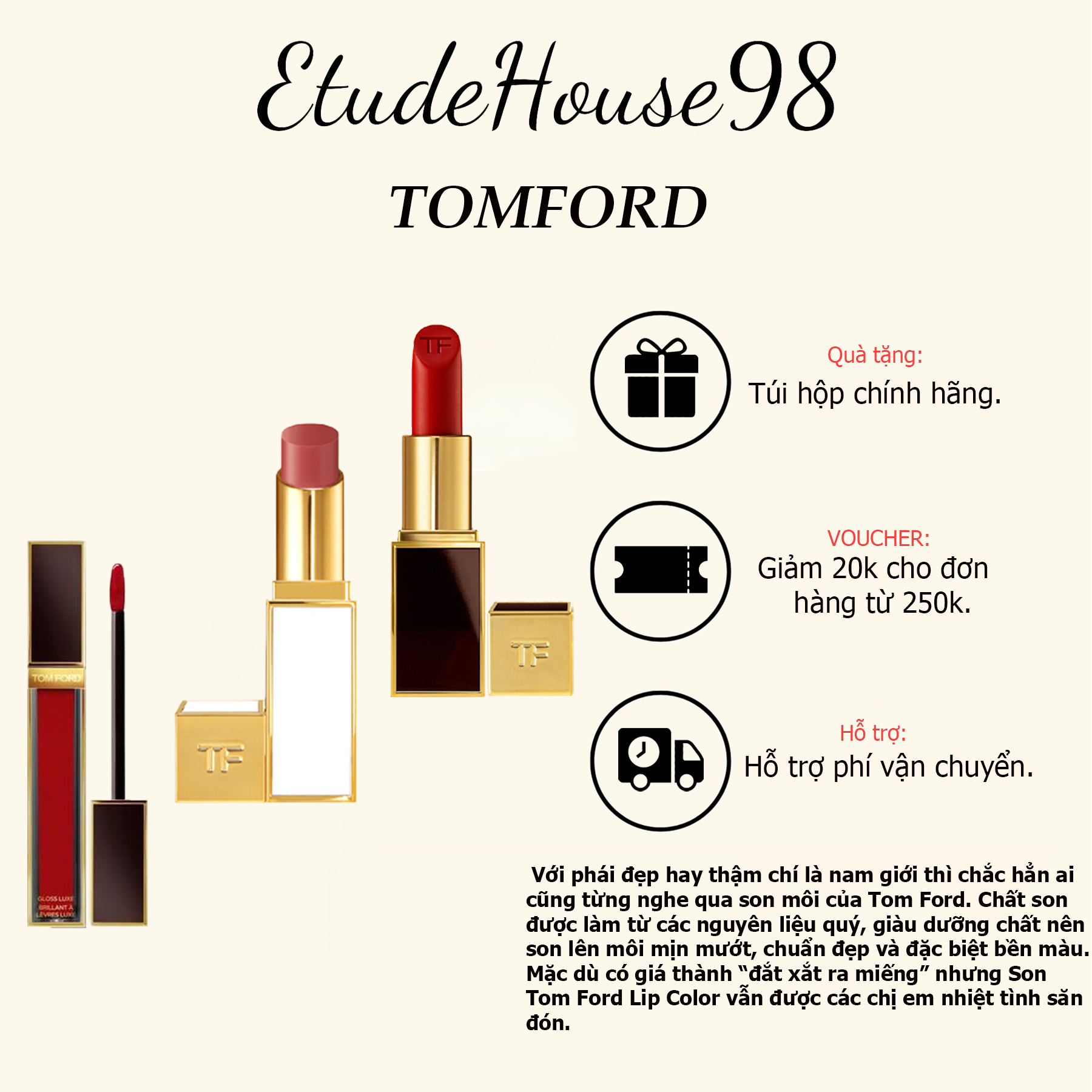 Son Thỏi Tom Ford Lip Color Matte Chính Hãng - ETUDE HOUSE