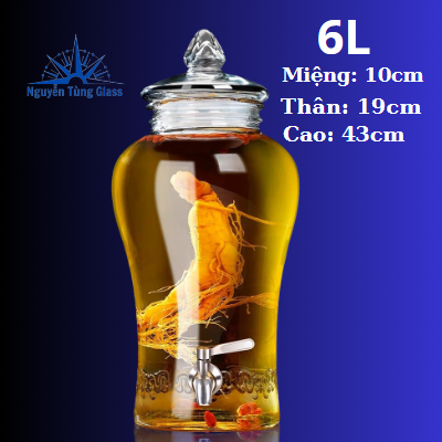 Bình ngâm thuỷ tinh sâm chân mây 6 lít có van