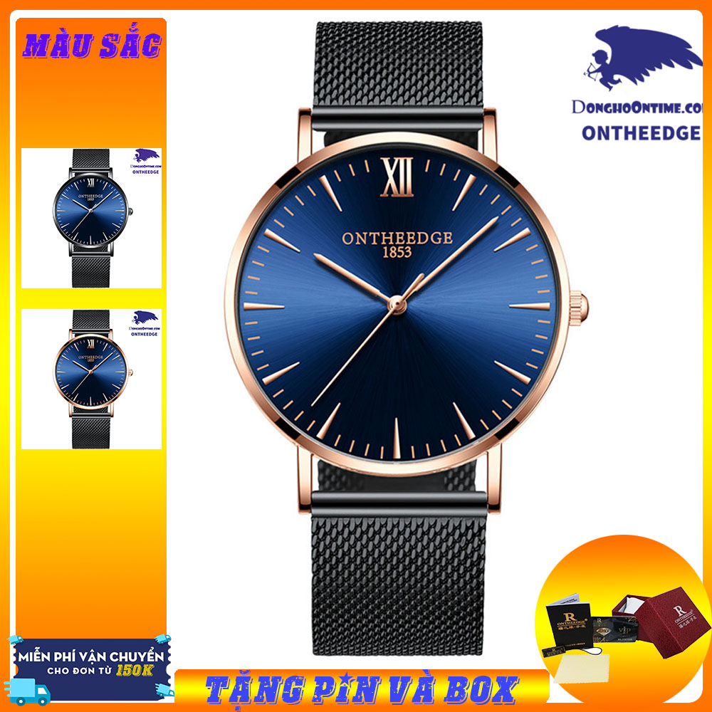 Đồng hồ nam dây thép lưới không gỉ siêu mỏng Ontheedge 019 sang trọng (Tặng vòng tay tỳ hưu)
