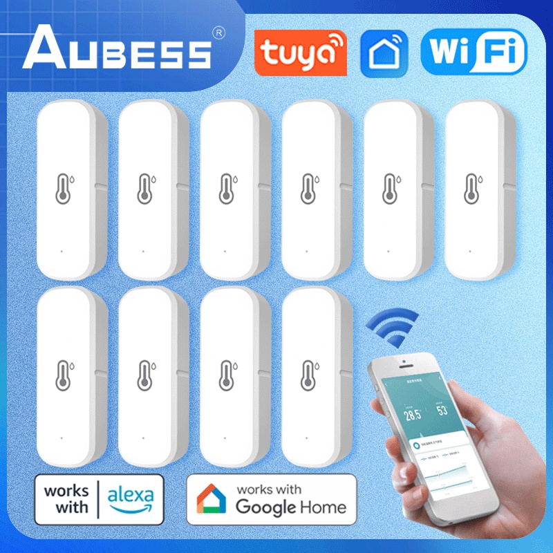 Aubess Wifi nhiệt độ độ ẩm cảm biến Nhiệt kế ẩm kế trong nhà nhà thông minh an ninh Hệ thống báo động cho tuya cuộc sống thông minh Alexa