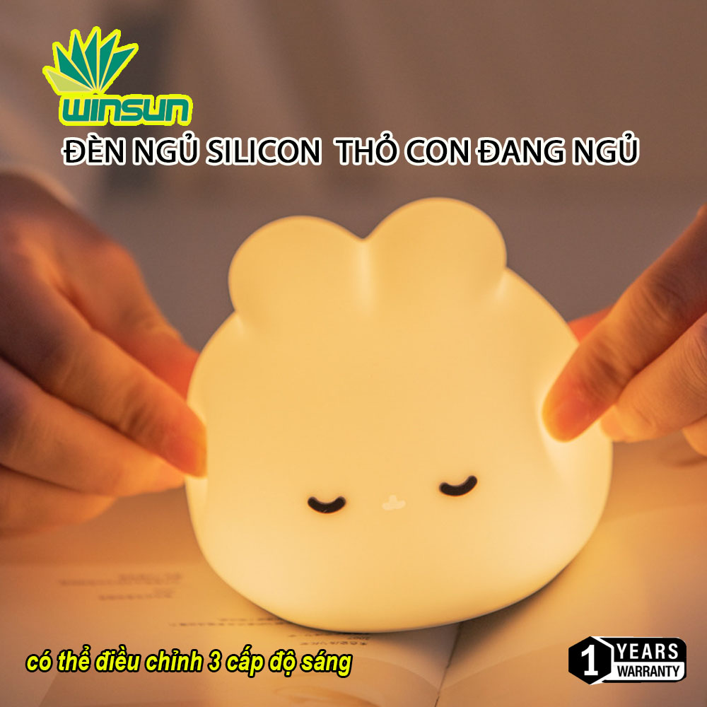 Đèn ngủ silicon cảm ứng , đèn ngủ trang trí hình thỏ con đang ngủ Winsun