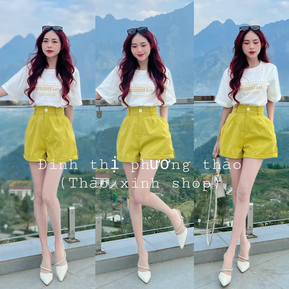 Sét đùi nữ áo phông cổ tròn ngắn tay kèm quần đùi ống rộng siêu xinh