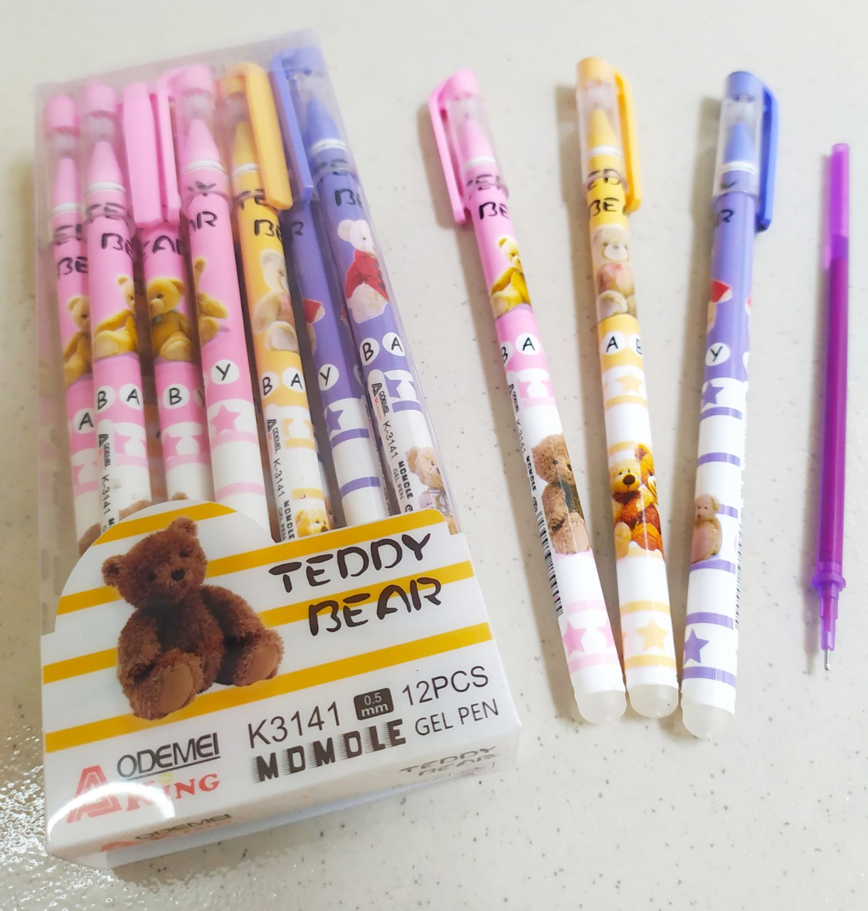 [HCM]HỘP 12 CÂY BÚT XOÁ ĐƯỢC MỰC TÍM - HÌNH TEDDY BEAR