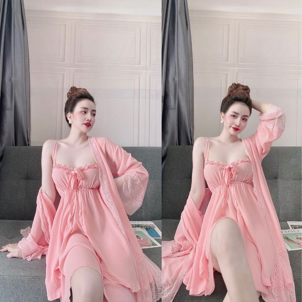 Váy ngủ áo choàng ❣️❣️ đầm ngủ sexy lụa satin chất siêu mát dáng siêu xinh